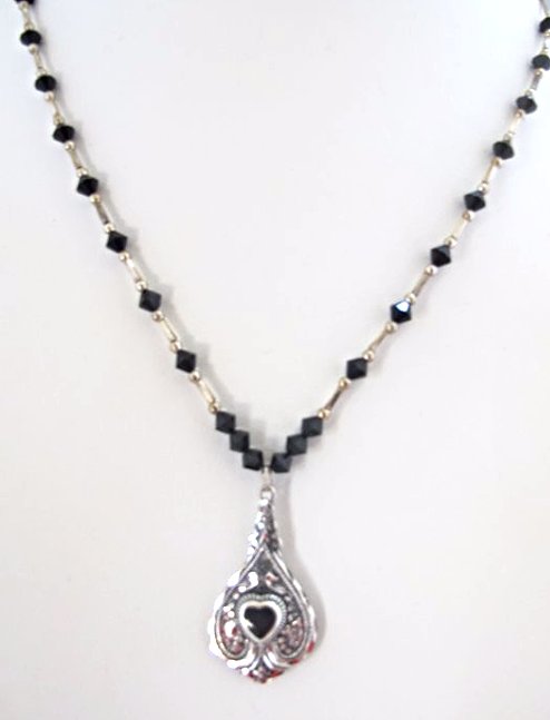 Sterling Silver and Onyx Drop Pendant, Chain is 16", (1 of 1)