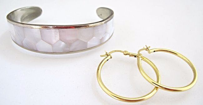 Alpaca Mexican Silver Cuff Bracelet & 14KYG Plated Hoop (1 of 1)