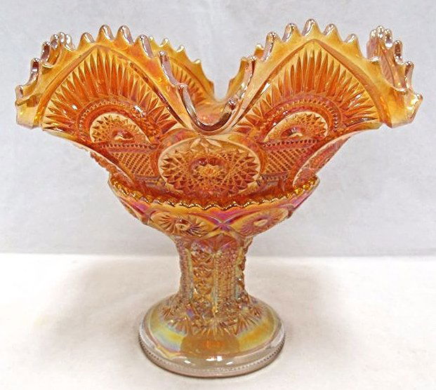 Marigold Carnival Glass Scalloped Bowl and Base: Marigold Carnival Glass Scalloped Bowl and Base
