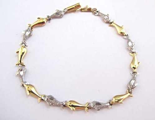 14K White Gold & Yellow Gold Dolphin Bracelet, 3.63dwt, (1 of 2)