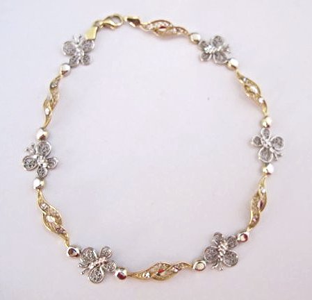 14K White Gold & Yellow Gold Butterfly Bracelet/Anklet, (1 of 2)