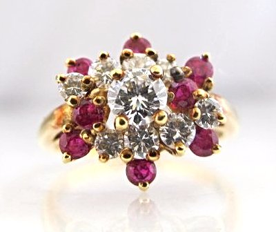 18K Yellow Gold Ruby & Diamond Cluster Ring, (1 of 5)