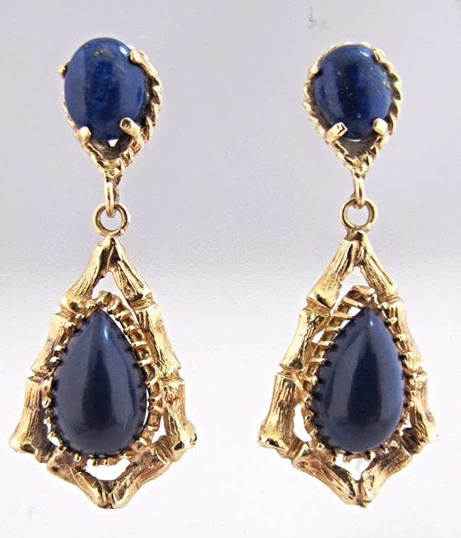 Vintage 14K Yellow Gold Lapis Drop Earrings (1 of 1)
