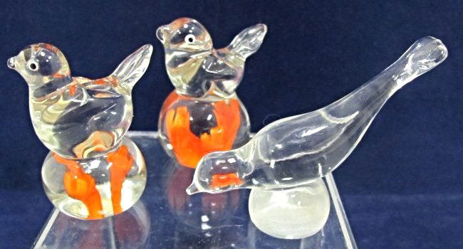 Three (3) Small Art Glass Bird Paperweights (1 of 2)