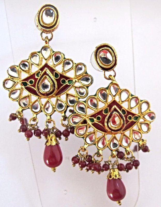 22K on Sterling Silver Red & White Stone & Enamel Earr (1 of 2)