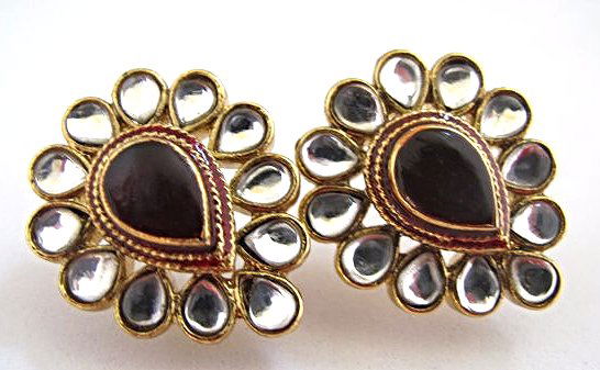 22K on Sterling Silver Red & White Stone Cluster Earr (1 of 2)