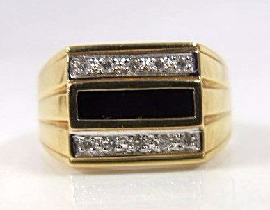 18K Yellow Gold Gents Onyx & Diamond Ring, 4.31dwt, (1 of 2)