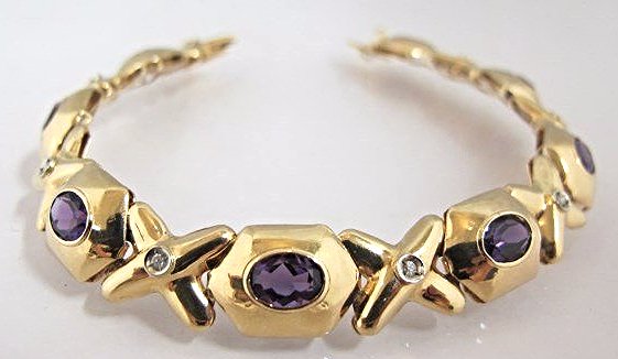 14K Yellow Gold Amethyst & Diamond Bracelet (1 of 2)