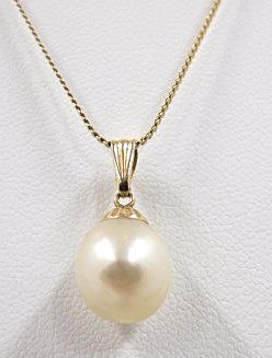 14K Yellow Gold Drop Pearl Necklace, Pearl Measures 9 (1 of 3)
