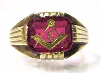 Gents 14K Yellow Gold Masonic Ruby Ring, 3.26dwt, Size (1 of 2)