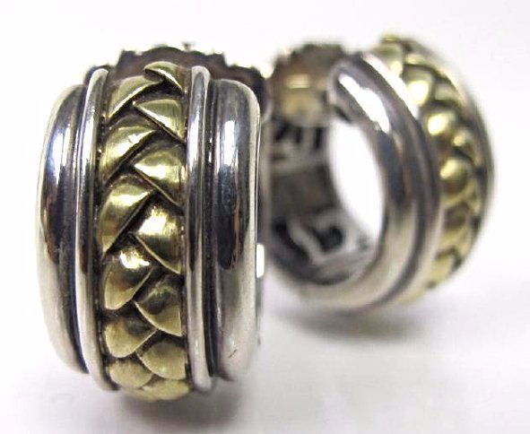 18K Yellow Gold & Sterling Silver Huggie Earrings (1 of 3)