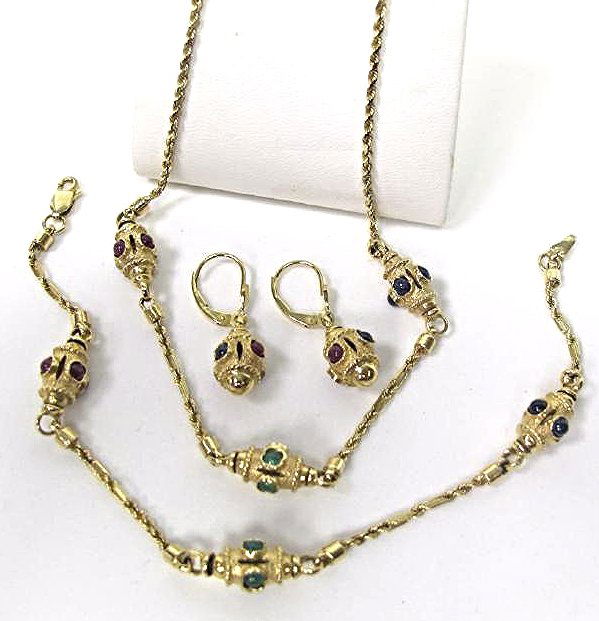 14K Yellow Gold Sapphire, Ruby and Emerald Necklace, (1 of 2)