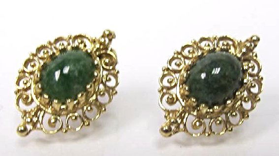 14K Yellow Gold Spinach Jade Earrings (1 of 1)