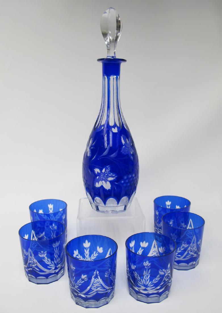 Bohemian Cobalt Cut to Clear 15" Decanter w/ Stopper (1 of 3)