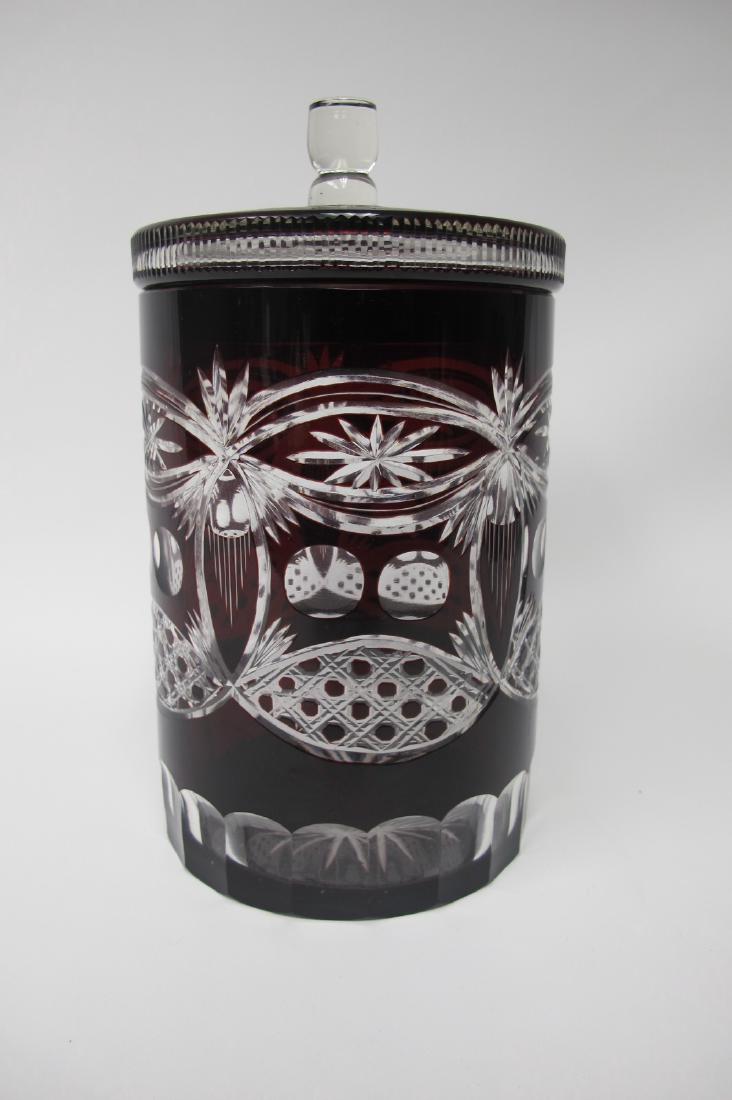 Bohemian Ruby Glass Cut to Clear 9" Lidded Biscuit Jar (1 of 2)