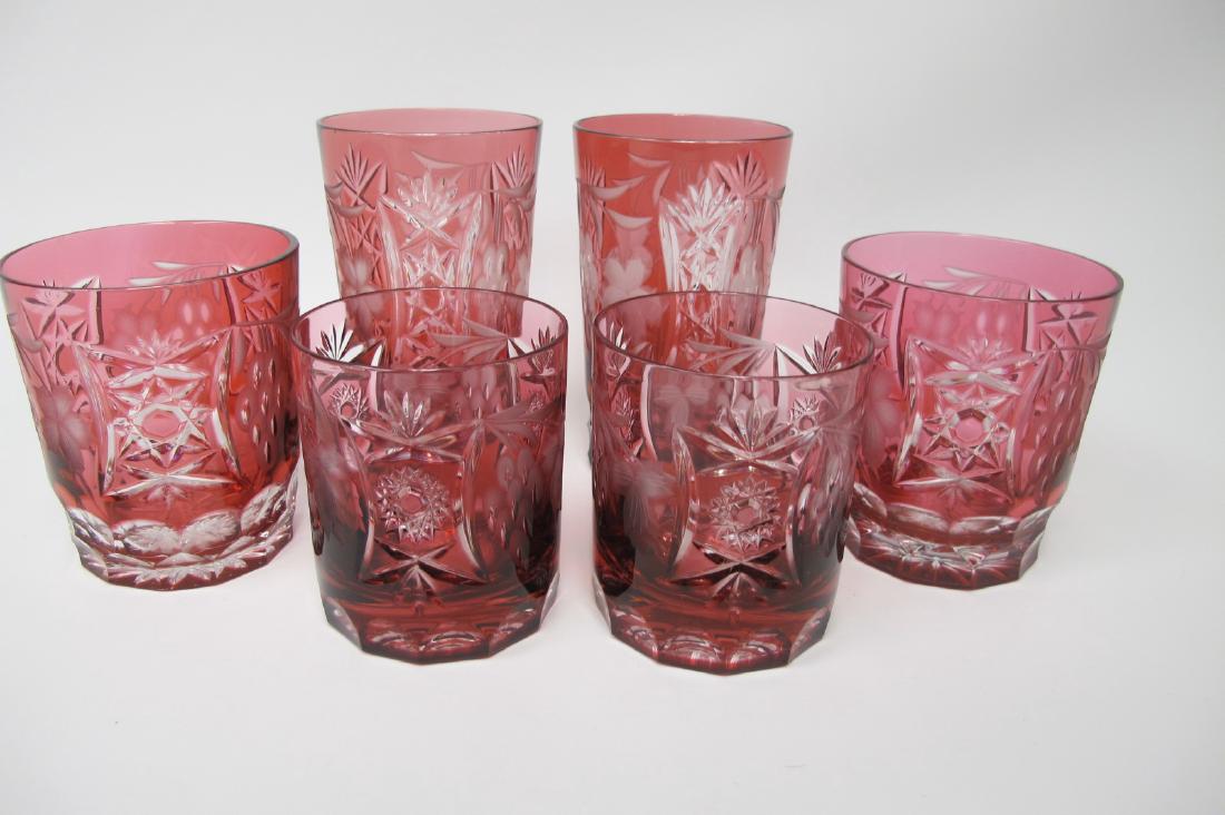 Bohemian Cranberry Cut to Clear Glasses to Include: 2: Bohemian Cranberry Cut to Clear Glasses to Include: 2 Water Glasses, 2 High Ball Glasses and 2 Low Ball Glasses