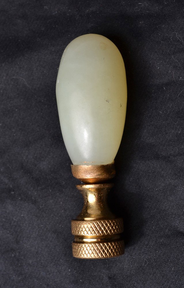 CARVED JADE LAMP FINIAL: Pod shape finial, 2.375" H.