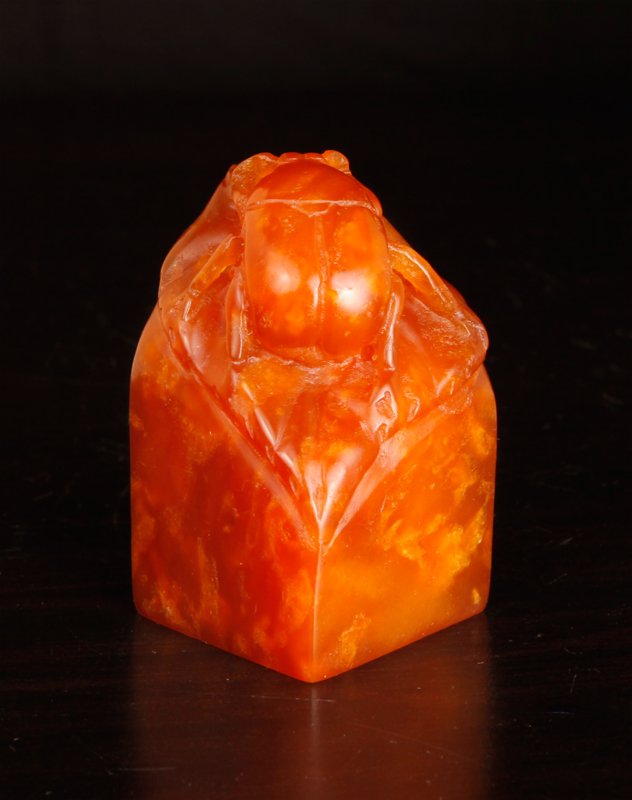Chinese Carved Tianhuang Seal: Blank seal, the top carved with beetle. 2.25" H x 1.25" W. Excellent condition.