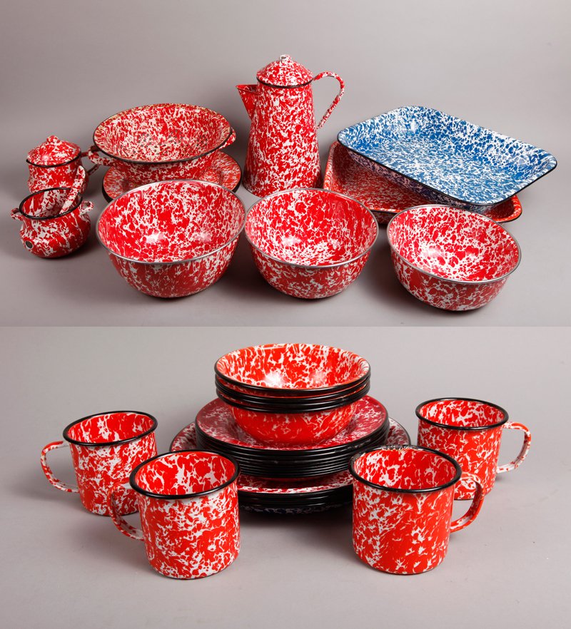65 34 Piece Speckled Enamel Dishware
