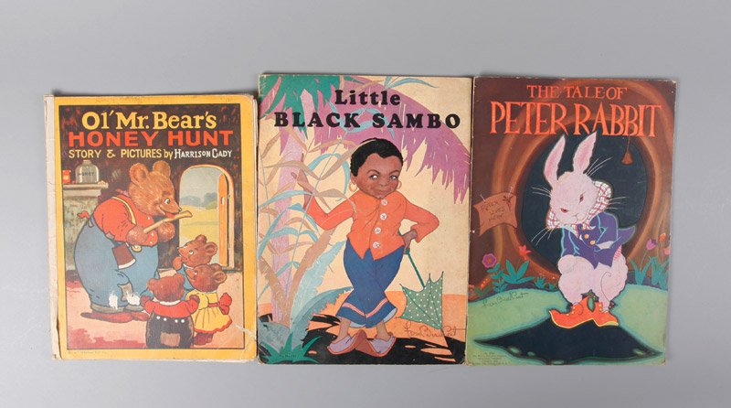3 Early 20th Century Children's Books: Includes ol' Mr. Bear's Honey Hunt by Harrison Cady, Little Black Sambo by Fern Bisel Peat, and The Tale of Peter Rabbit by Fern Bisel Peat. Fair condition.