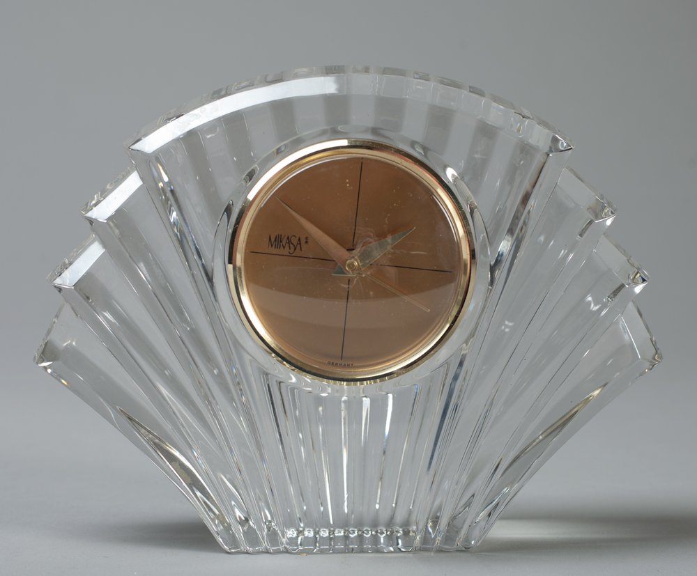 Mikasa® Art Deco Style Crystal Clock: Unused, no chips or cracks. 5" H x 7" W.