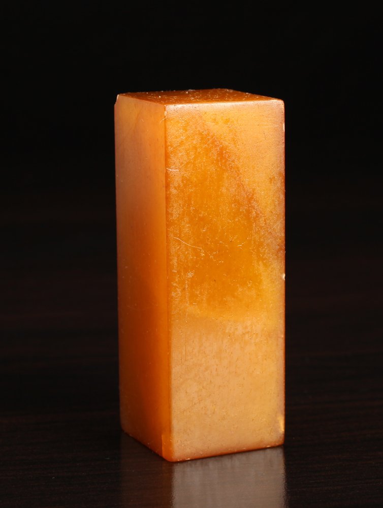 Chinese Soapstone Seal: Blank seal in russet. 3.375" H x 1.125" Sq. Small chip to one corner.