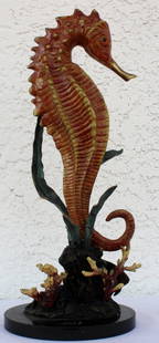 "Seahorse" detailed sculpture: "Seahorse" detailed metal (not resin)sculpture measuring approx. 18hx8x8 having a very good finish and condition.