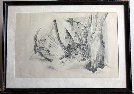 Berard "Forest scene" hand signed: Berard "Forest Scene" hand signed lithograph measring approx.15 x 21. The image is in very good condition with the framed being in fair condition.