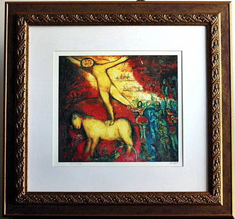 Chagall "Ecuyere" ltd.ed. Lithograph: Chagall "Ecuyere" limited edition lithograph measuring approx. 24 x 25 framed and matted in good condition.