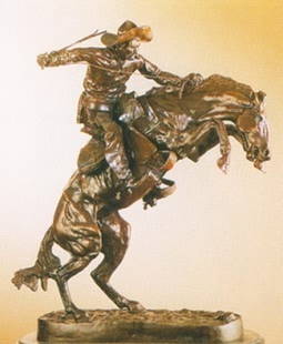 Remington "Bronco Buster" bronze sculpture: "Bronco Buster" after Remington signed having a dark bown patina measuring approx. 22 x18. The sculpture is in very good condition being well maintained.