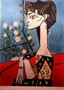 Picasso "Jacqueline with Flowers" ltd. Ed.: Picasso ""Jacqueline with Flowers" .The work is a Estate Approved Limited Edition Giclée. Hand Signed and Numbered in pencil "Collection Domain Picasso". Printed on a heavy weight high quality