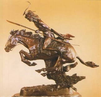 Remington "Cheyenne"bronze sculpture: "Cheyenne" after Remington having a dark brown patina measuring approx. 20x19. The sculpture is in very good condition being well maintained.