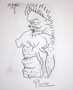 Picasso limited edition lithograph: Picasso limited edition lithograph, signed and numbered measuring approx. 13x10 1/4 (image). The work is also framed and matted in mint condition."Le Gout Du Bonheur Suite"