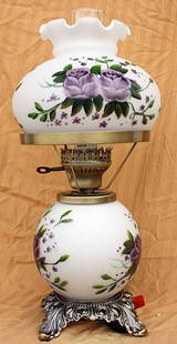 Vintage Floral Glass lamp: Floral glass lamp containing inricate quality floral patterns measuring approx. 17x8x8. The work is in very good condition.