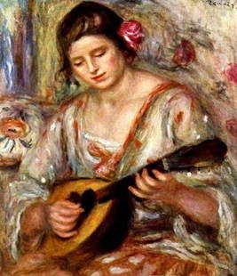 Renoir "Girl with Mandolin": High Quality Giclee' measuring approx. 16x20. The work is plate signed and in mint condition. Very low opening bid.