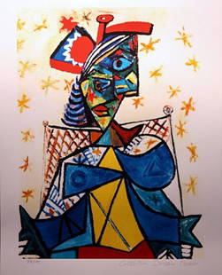 Picasso "Seated Woman with a Red and Blue Hat" ltd. Ed.: Picasso "Seated Woman with a Red and Blue Hat" .The work is a Estate Approved Limited Edition Giclée. Hand Signed and Numbered in pencil "Collection Domain Picasso". Printed on a heavy weight high