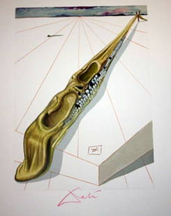 Dali rare signed color woodcut: Signed woodblock printed in colors on BFK Rives paper after original watercolors by the artist, c. 1963, signed in red pencil, printed on BFK Rives paper, as published by Les Heures Claires, Paris