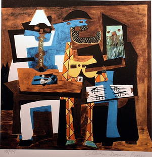 Picasso "Three Musicians" ltd. Ed.: Picasso "Three Musicians" .The work is a Estate Approved Limited Edition Giclée. Hand Signed and Numbered in pencil "Collection Domain Picasso". Printed on a heavy weight high quality arches type