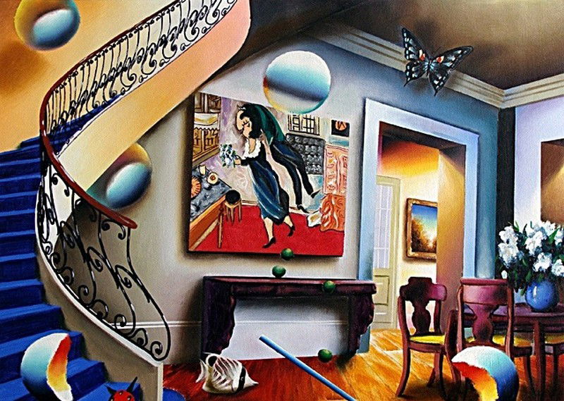 Ferjo "Surrealist Stairway": Ferjo "Surrealist Stairway" hand signed original Giclee' on canvas measuring approx. 20x24. The work is in mint condition. Very rare small edition.