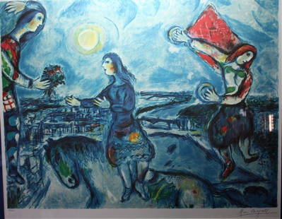 Chagall lithograph in colors ltd. Ed.: Marc Chagall lithograph. Published in Paris circa, measuring approx. 31x37 with very good margins. The work is framed and matted in very good condition. Signed and numbered.