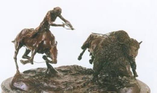 Russell "Double Buffal Hunt" bronze: "Double Buffalo Hunt" after Russell, signed,high quality measuring approx. 21x31 having a very good paina and finish being well maintained in very good condition.