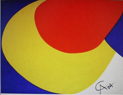 Alexander Calder Original Lithograph: One Calder lithograph measuring approx.20x26 (sheet size) Printed in 1975 on Arches rag paper.Embossed seal. Very good condition. Scarce.