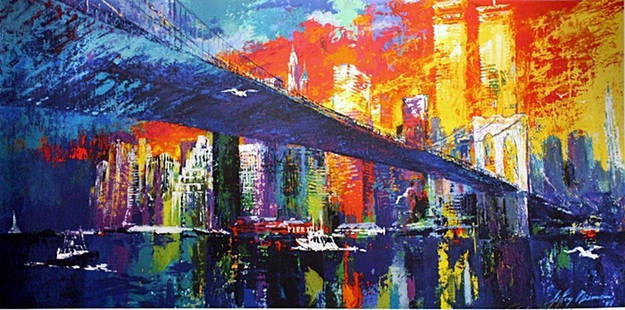 Neiman "Brooklyn Bridge" Lithograph: Leroy Neiman "Brooklyn Bridge" measuring approx. 13x24 (sheet size),double signed (hand and plate) meticously framed and matted. Mint condition.