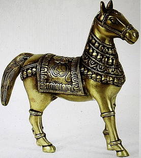 "Royal Horse" sculpture: One very detailed "royal Horse" brass sculpture measuring approx. 12.3Hx12.5wx3.2d. The sculpture is scarce with excellent detail and finish in mint condition.