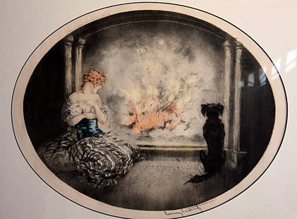 Icart "Cinderella" original drypoint etching: Louis Icart "Cinderella" original drypoint etching with hand watercoloring. Hand signed in pencil in lower margin. Limited to 250 impressions with blind stamp. The work measures approx. 30 x 36