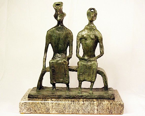 Henry Moore Limited Edition Bronze- King and Que: Henry Moore signed and numbered bronze sculpture, " King and Queen". Comes with COA. Some variation in patina might occur. Approx. size: 12x10x5 Inch.