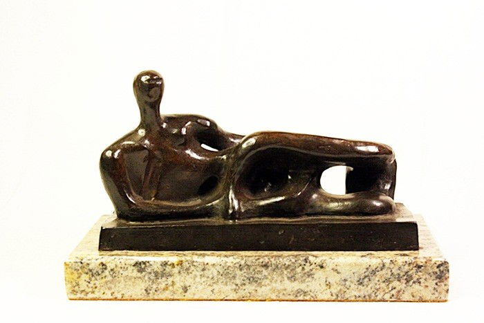 Henry Moore Limited Edition Bronze-Reclining Ma: Henry Moore signed and numbered bronze sculpture, " Reclining Man". Comes with COA. Some variation in patina might occur. Approx. size: 8x12x6 Inch.