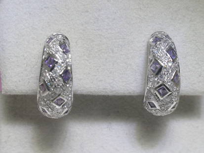 Amethyst and Diamonds 14K White Gold Earrings - Sty: Total Weight of 114 Round Diamonds - 0.80 ct of 20 Amethyst - 0.53 ct 14K White Gold - 5.73 grams Appraised Value: $ 4,980.00