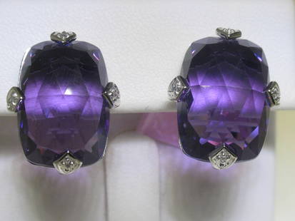 Amethyst and Diamonds 14K White Gold Earrings - Sty: Total Weight of 8 Round-cut Diamonds - 0.04 ct of 2 Amethyst - 27.61 cts 14K White Gold - 4.63 grams Appraised Value: $ 2,508.00