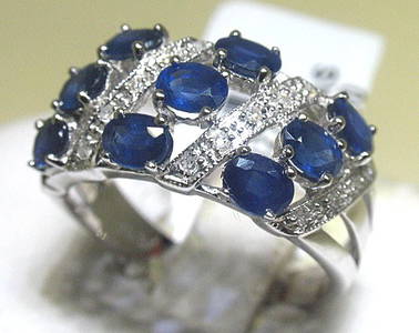 8M: BLUE SAPPHIRE and Diamonds 14K White Gold Ring - St